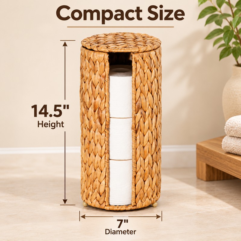 Wicker Toilet Paper Holder for Bathroom – Freestanding 3-Roll Storage
