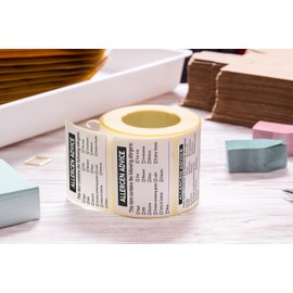 100PC Food Allergens Label 64mm x 36mm for Catering, Coffee Shop, Restaurant, Takeaways, Cafe