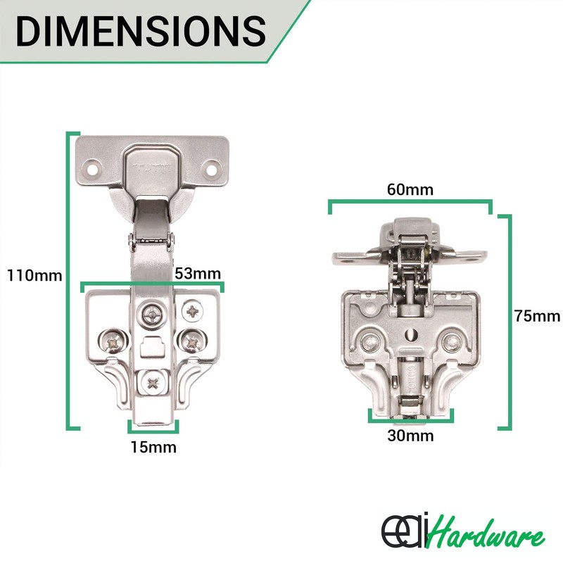 EAI Kitchen Cabinet Hinge | 35mm | Clip On Sprung