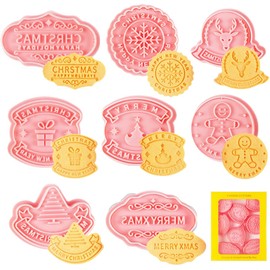 Christmas Cookie Cutter Set,8 Pieces Plastic Christmas Cookie Cookie Cutters and Stamps,Christmas New Year Font Embossed Stamped Fondant Cutters for Baking Set