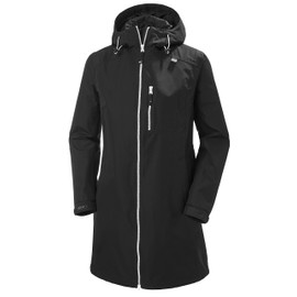 Helly Hansen Women's Long Belfast Waterproof Windproof Breathable Raincoat Jacket with Hood, 990 Black, Medium