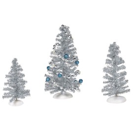 Department 56 Village Collection Accessories Blue Christmas Tinsel Trees Figurine Set, Various Sizes, Multicolor