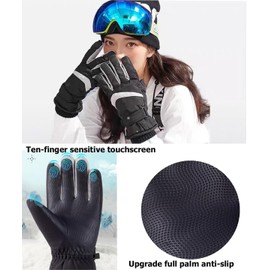 Hjkiopc Women's Ski Gloves Winter Windproof Waterproof Snow Touchscreen Thermal Gloves Warm Thickened Gloves with Fleece for Skiing Running Cycling Hiking (Black)