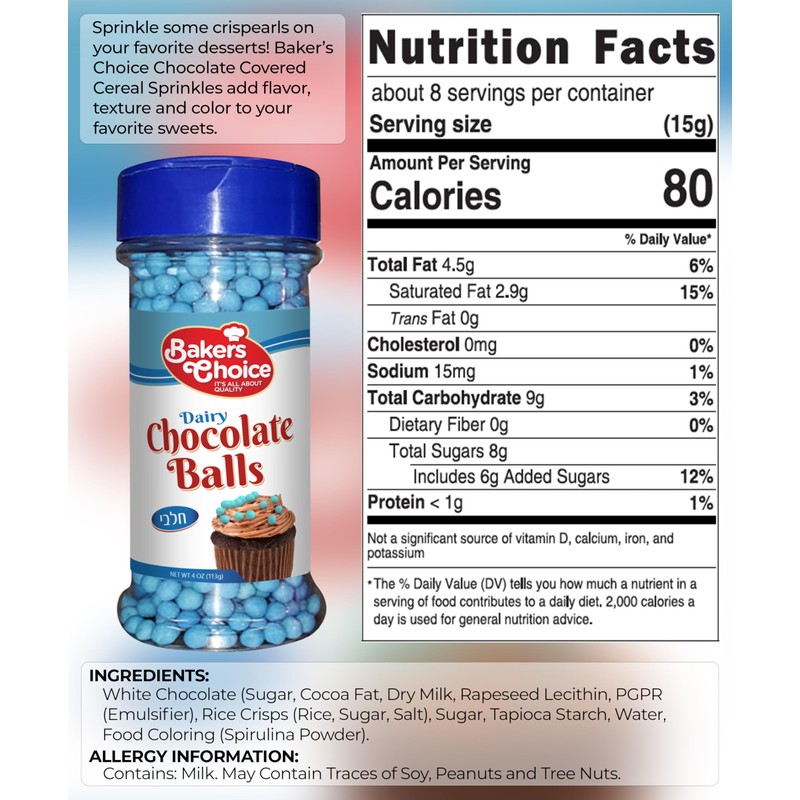 Baker’s Choice Crunchy Crispearls - Blue Chocolate Pearls - Kosher