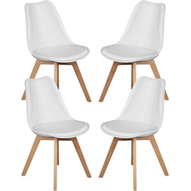 UOCFYK Dining Chairs Set of 4, Kitchen Chairs with PU Leather Upholstered and Wood Legs for Dining Room, Living Room, White