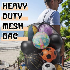 Mayoii Extra Large Football Mesh Bag, Drawstring Bag with Adjustable Shoulder Strap, Waterproof Storage Bag for Basketball, Soccer, Volleyball