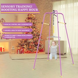 EL&IT·Wings Baby Jumper with Stand, Height-Adjustable Baby Jumpers and Bouncers, Baby Exerciser Suitable for 6-24 Months,Wise Gift Choice for Infant & Toddler (Soft Rug Include) (Purple, Standard)