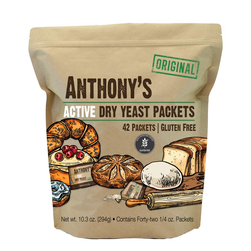Anthony's Active Dry Yeast Packets, Contains 42 Individual Packets, Gluten