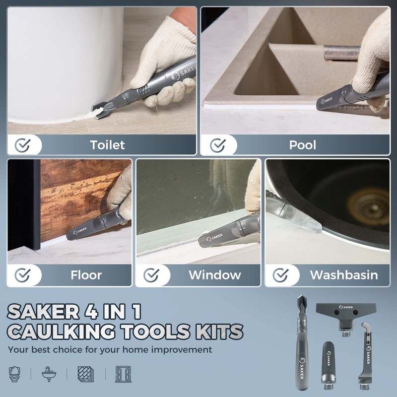 Saker Caulking Tool Kit-Aluminum 4 in 1 Sealant Finishing Tool