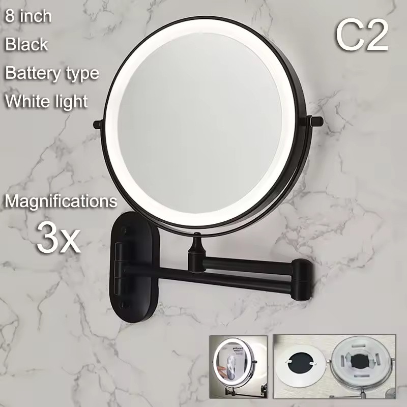 7–8 Inch Wall-Mounted LED Makeup Mirror, 1X/3X–10X, Battery & USB