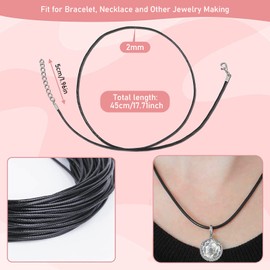 FENGCHUANG 40 Pcs Waxed Necklace Cord with Clasp, Necklace Cord, Leather Necklace Cord with Lobster Clasp and Chain for Jewelry Making Diy, Pendants Necklace Black (45-50CM)