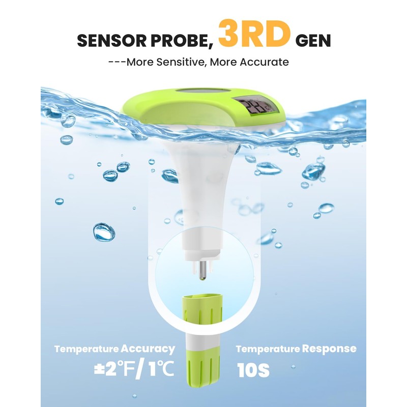 BALDR Pool Thermometer Floating Easy Read, Solar Pool Thermometer with