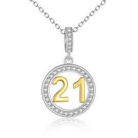 YFN Birthday Necklace Jewellery Sterling Silver Gifts for 16 18 21 30 40 50 60th Birthday Chain Pendant Gifts for Women Girls, Sterling Silver, Cubic Zirconia