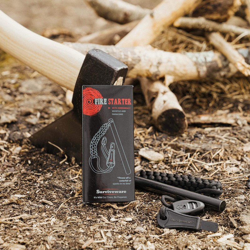 Surviveware Survival Fire Starter with Emergency Whistle, Paracord Handle, and