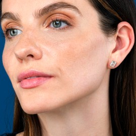 namana Elegant Emerald Cut 925 Sterling Silver Stud Earrings for Women and Girls, Dainty Rectangular Silver Earrings for Women with White or Coloured Emerald Cut Stones, Sterling Silver