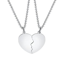 Heart Necklace Free Custom Couple Love Necklaces for Women Men,2pcs/set Heart Puzzle Pendants with Adjustable Box Chain,BFF Collar Jewelry-NG55 (2)