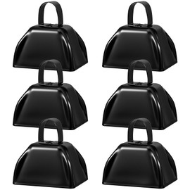 6 Pcs 3 Inch Metal Cowbells Noise Maker Hand Percussion Cow Bells with Handles for Sporting Events Cheering Noisemakers Weddings Team Spirit Sports Party Favors (Black)