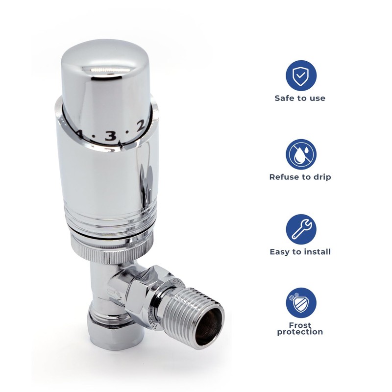 Thermostatic Radiator Valve Angled Chrome - Vancoco Thermostatic Valve for
