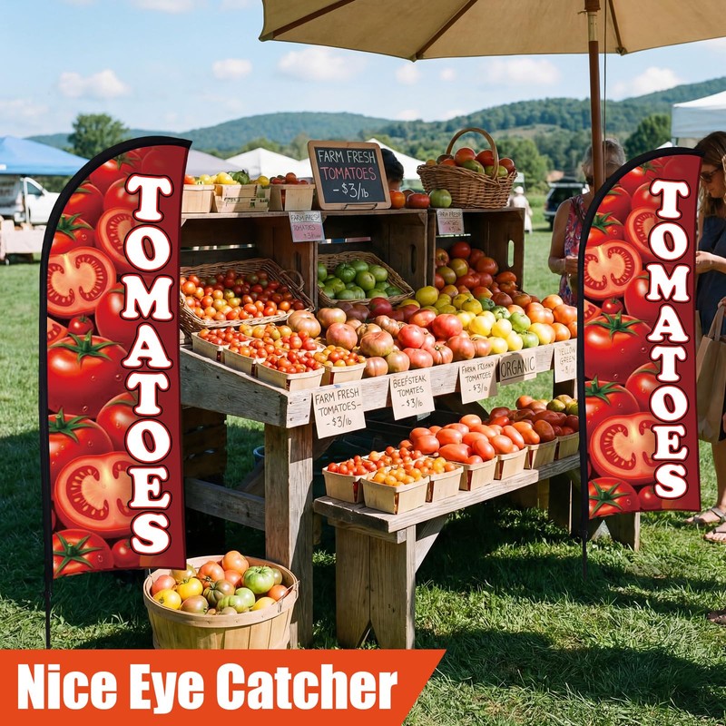 Buryeah 2 Sets Tomatoes Feather Flag Kit 7ft Tomatoes Fruit