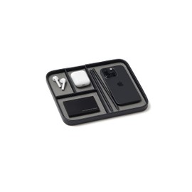 Nordik Leather Valet Tray - Pebble Black - Premium Vegan Leather Stylish and Organised Nightstand Tray for Men - EDC Catchall Tray for Keys, Watch, Wallet, Jewellery - Modern Bedside Caddy