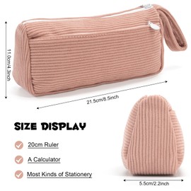 Pencil Case Corduroy Cute Pencil Pouch Aesthetic Pencilcase with Practical Zip Makeup Bag Stationery Pouch for School Teenage Boys Girls (Pink)