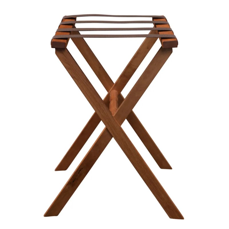 Homeroots Hotel Light Walnut Folding Luggage Rack With Four Straps
