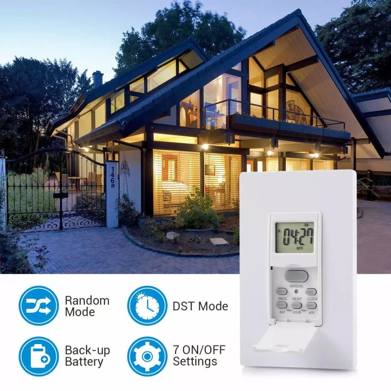 DEWENWILS 7 Day Programmable In-Wall Timer Switch Digital for Fans,