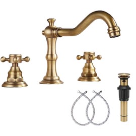 8 inch 2 Handles 3 Holes Widespread Bathroom Sink Faucet Antique Brass Bathroom Vanity Faucet Basin Mixer Tap Faucet Matching Metal Pop Up Drain with Overflow