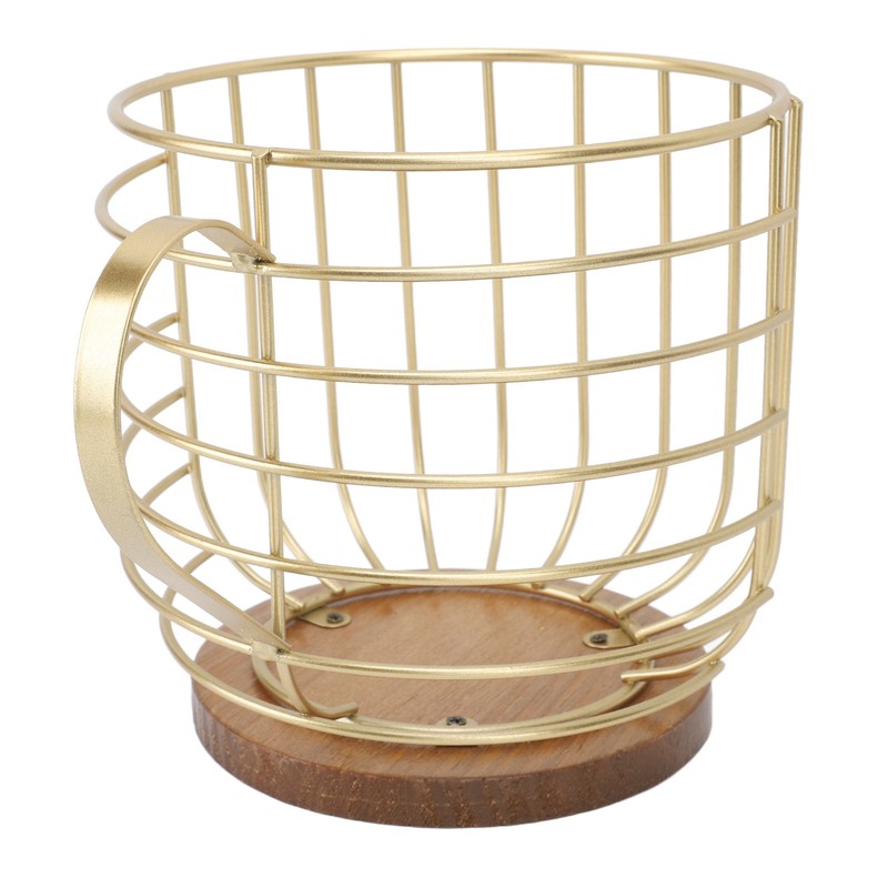 Coffee Pod Holder Iron Large Capacity Space Saving Wooden Base