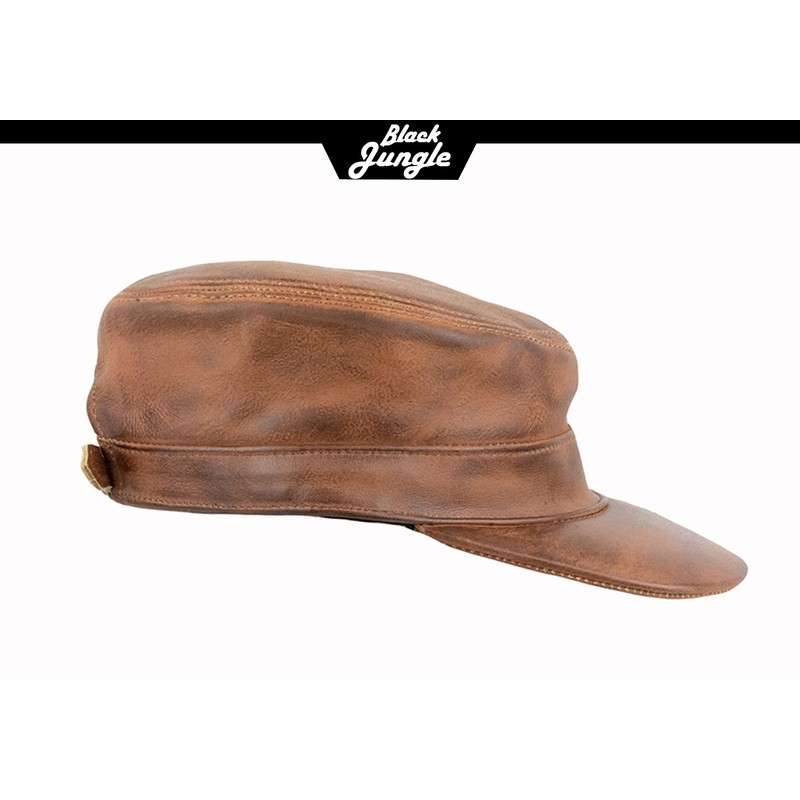Black Jungle Castro Army Leather Cap Military Cap Biker Cap