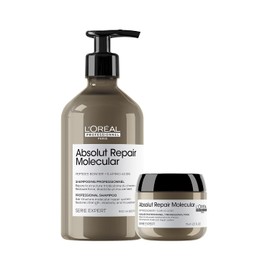 L'Oréal Professionnel Paris Absolut Repair Molecular Kit | Shampoo Reparador Sin Sulfatos 500ml + Mascarilla 75ml | Reconstruye la Fibra Capilar a Nivel Molecular | Recupera la Fuerza, Elasticidad y Movimiento