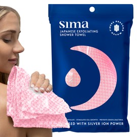 Sima Brand Exfoliating Washcloth Face & Body Scrub Towel - Japanese Exfoliating Towel with Hexagon Fibers, Exfoliating Body Scrubber with 2 Sides for Scrubbing & Washing - 1 Extra Long Towel