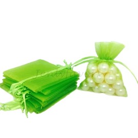 3" x 4" Apple Green Drawstring Sheer Organza Bags (24 Pieces)