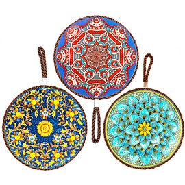 XIUXIU Ceramic Trivet Mat Set 3 Pcs, Heat Proof Trivets- Hot Pads-Ceramic-Cork - Vintage Pattern-Easy to Clean -Wear Resistant-17CM*17CM*0.8CM