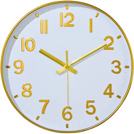 Mabpedo Gold Wall Clocks Battery Operated, 12 Inch Non Ticking Digital Wall Clock, Silent Analog Clock for Bedroom Living Room Kitchen Office Gym Classroom, Large Number Clocks for Seniors Elderly