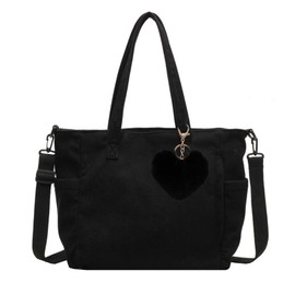 dogmoon Women's Cord Tote Bag, Fabric Bag, Large Shopper Bag, Handbag, Shoulder Bag for School, School, Work, Office, Travel, Shopping, Everyday Use, black, Contemporary