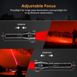 WINDFIRE Red Light Tactical Flashlight, 1 Light Mode, Adjustable Zoom Flashlight, IPX4 Waterproof, High Brightness, Powerful, Red Light LED Handy Light, Astronomy, Night Photography, Stargazing
