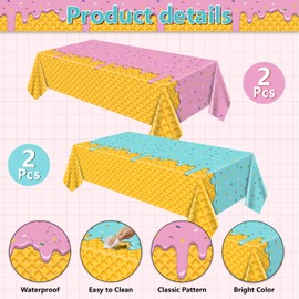 4Pcs Ice Cream Party Decorations Tablecloths, Ice Cream Table Cloth for Kids Baby Shower Sweet One Birthday Donut Themed Party, 51 x 86 Inch