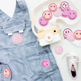 HEYTRCO 21PCS Pink Smile Iron on Patches, Cute Sweet Embroidered Iron on Badges for Clothes, Custom Applique for Girls, Hats, Jeans, Jackets, Bags, Backpacks, Dress