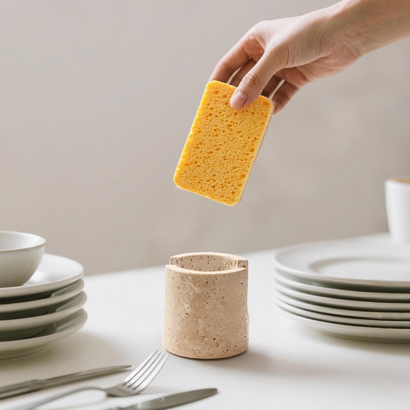 WORHE Travertine Sponge Holder for Kitchen, Natural Stone Drying Rack