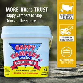 Happy Campers Holding Tank Treatment, 64 Doses - Powerful RV Black Tank Treatment for Odor Control, Septic Safe, Works in RV Gray Tanks, Prevents Buildup, Slow Draining & Clogs