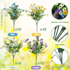 Craftsatin 40 Bundles Artificial Fake Pansy Flowers for Outdoor Faux Silk Pansies Flowers for Outside Planter Porch Yard Patio Window Box Summer Decor(White, Yellow, Blue, Purple)