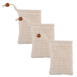 YFFSFDC Foaming Net, Soap Net, Soap Bag, Drawstring Bag, Soap Saver Bag, Pouch, Mesh, For Facial Cleansing, Bath Foam, Natural Material, Cotton Linen, Natural With Hanging Ring, Set of 3