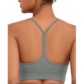 AegisChic Womens Y Sports Bras Yoga Top with Removable Cups Spaghetti Thin Strap Workout Bra Tops Light Grey