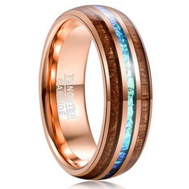 TUNGSTORY Tungsten Rings for Men 8 mm Rose Gold/Silver Wedding Ring with Wood/Opal Inlay Size 54.4 (17.3) - 72 (22.9)