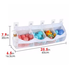 Linkidea Large Mesh Storage Bag for Wall, Polyester Mesh Organizer with 4 Compartments, Hanging Pouch for Small Accessories, Space-Saving Bathroom Organizer (White)