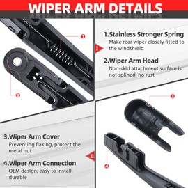 OTUAYAUTO Rear Windshield Wiper Arm and Blade Replacement for Subaru Forester 2006-2020, Outback 2005-2017 Legacy Impreza Tribeca Back Cover Accessories Assembly