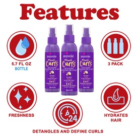 Aussie Miracle Curls Refresher Spray Gel With Coconut & Jojoba Oil, 3 Pack, Max Hold, For All Hair Types, Eliminates Frizz, 5.7 oz. Each