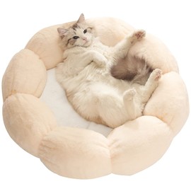 Bidason Pet Bed, Pet Bed, Dog Cushion, Donut, Fluffy and Soft, Cute, Flower Shape, Warm, Round, Plush Bed, Washable, Small Size, Also for Cats, Non-Slip, Cold Protection, Sofa, Pet Supplies, Fall and