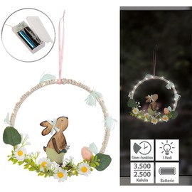 PEARL Set of 4 Easter Window & Door Decorations with Rabbit, LED Lighting and Timer